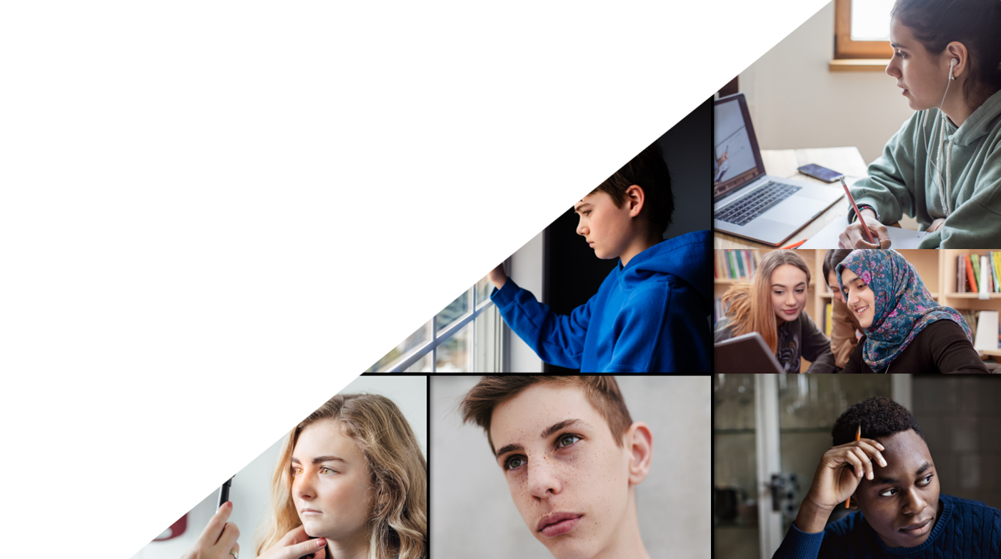 A collage of young people studying and spending time together